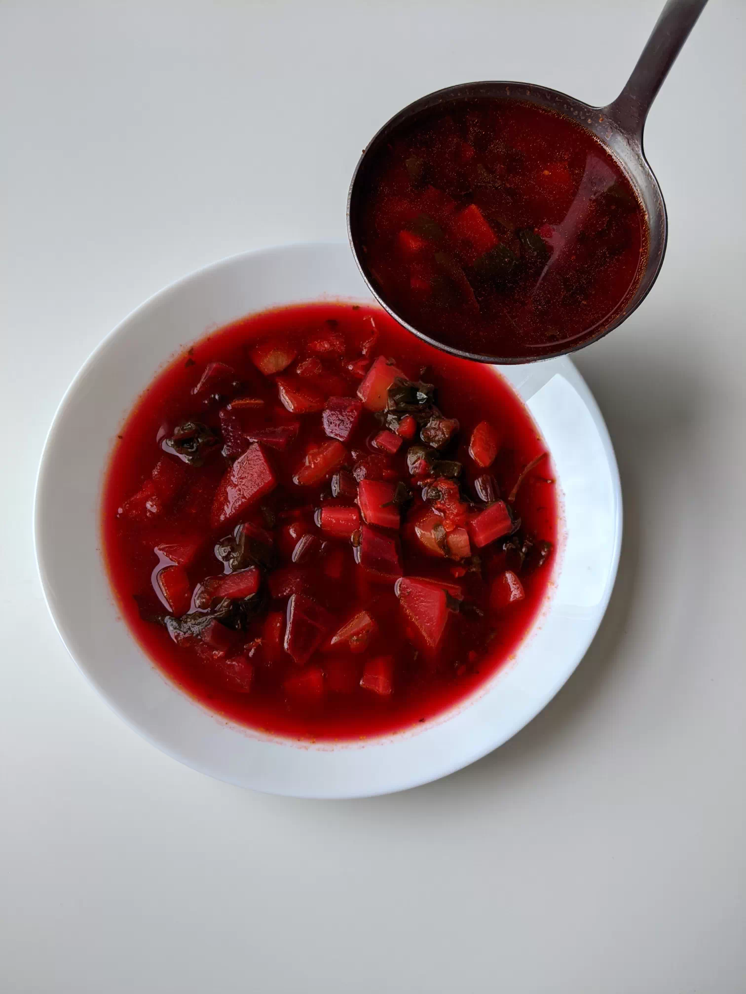 beetroot sour soup with ladle